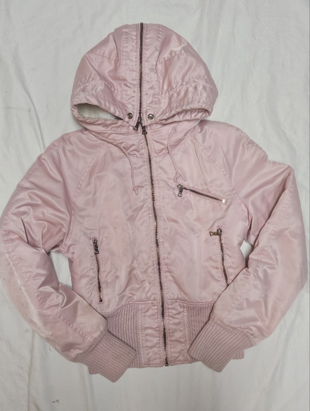 Guess Pale Pink Hooded Bomber Jacket